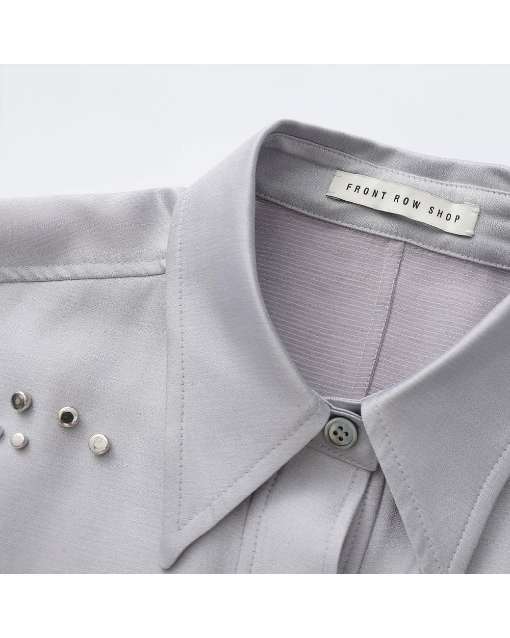FRONT ROW SHOP Gray Stud-Embellished Shirt Pale