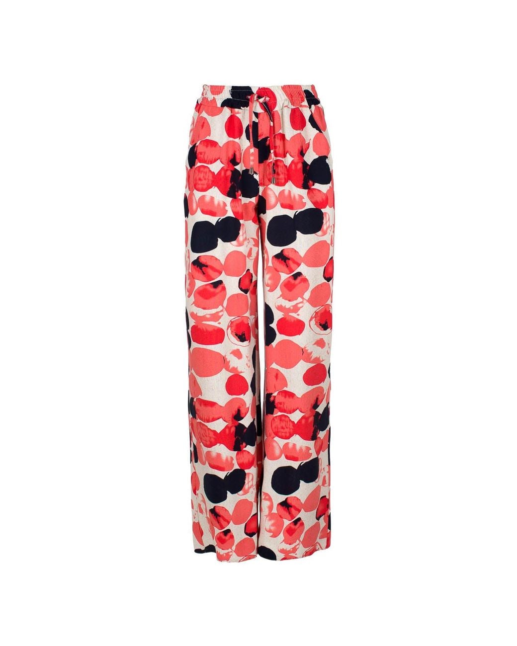Conquista Red Apricot Print Linen Style Wide Leg Pants