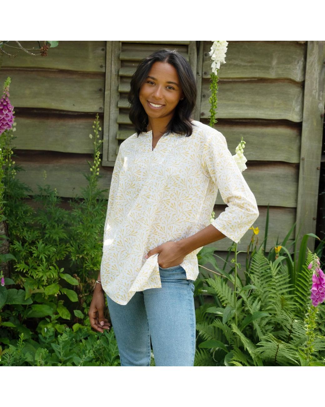 Lime Tree Design Natural Ochre Bud Tunic Top
