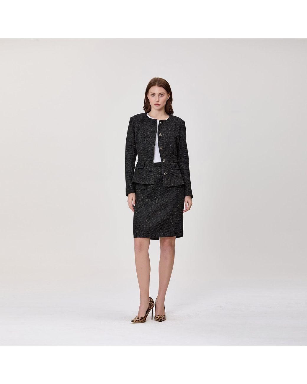 Smart and Joy Black Textured Tailored Jacket With Jewelled Buttons