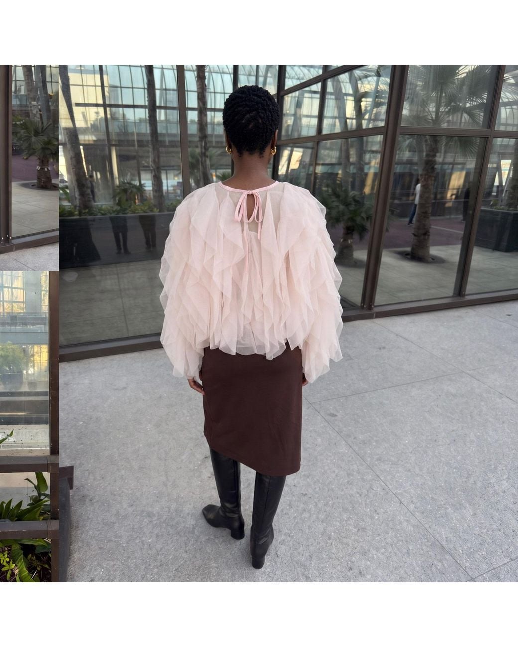 Modenaire Pink Sheer Tiered Ruffle Blouse