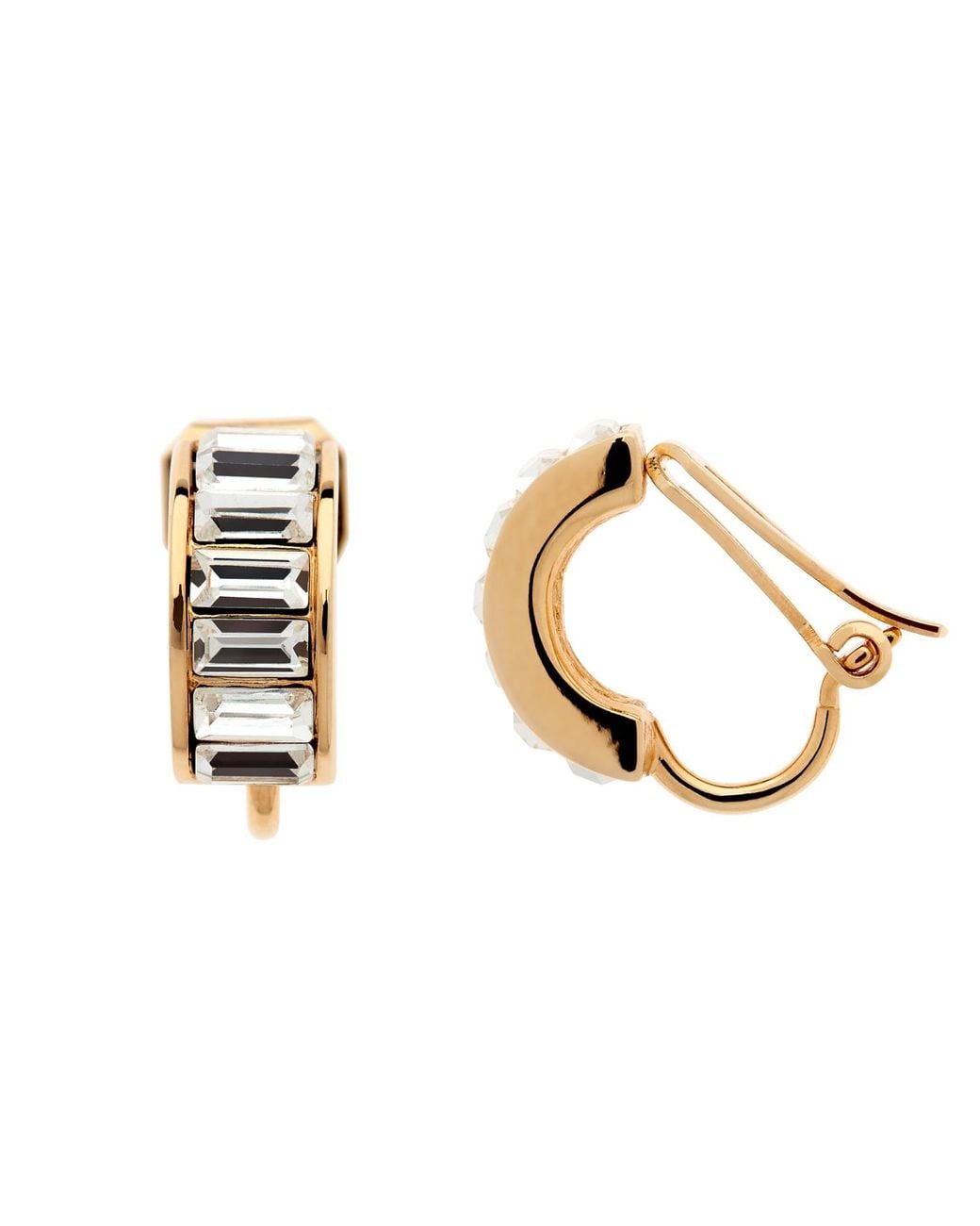 Emma Holland Jewellery Metallic Crystal Baguette Small Hoop Clip Earrings