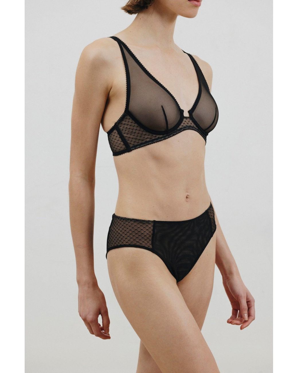 Verdant Intimates Black Dot Mesh Plunge Bra