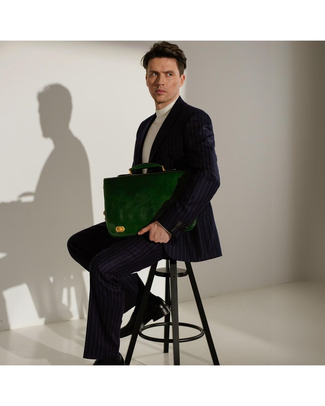 Time Resistance Green Leather Briefcase Laptop Bag for men
