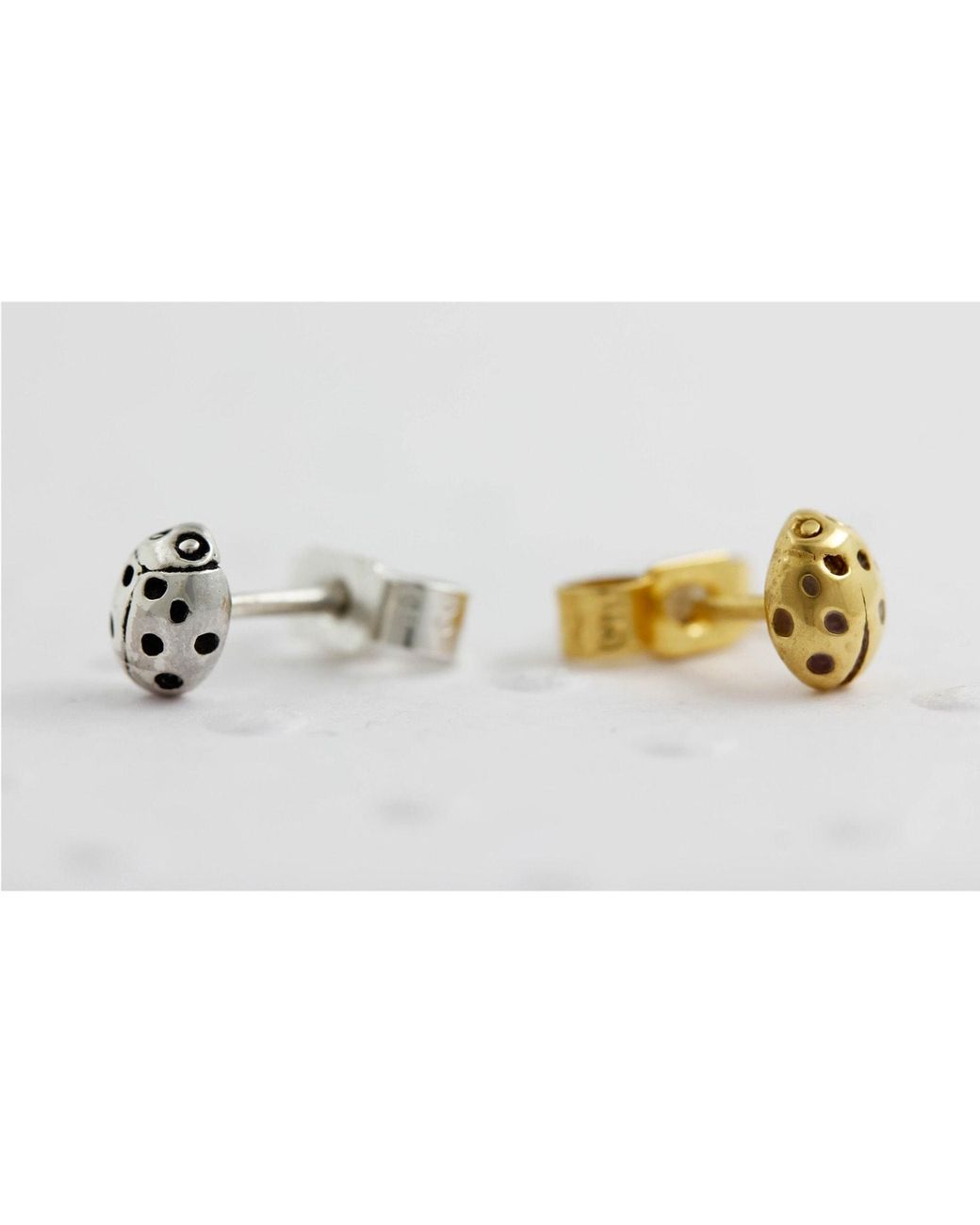 Lee Renee Metallic Ladybird Stud Earrings/wings Closed Silver