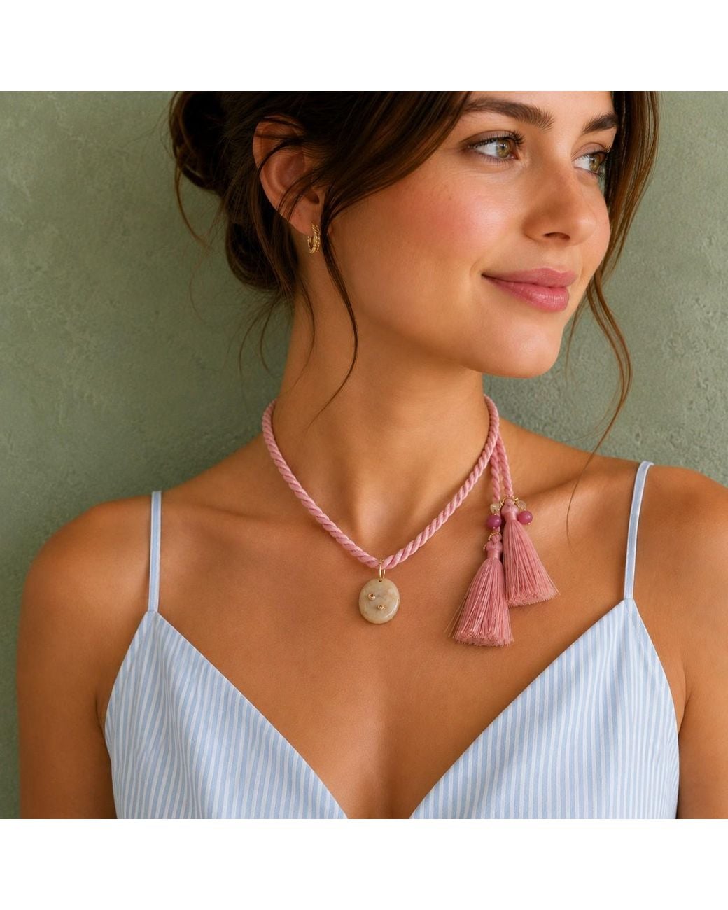 Persia Dona Jewelry Pink Blush Silk Rope X Gemstone Necklace