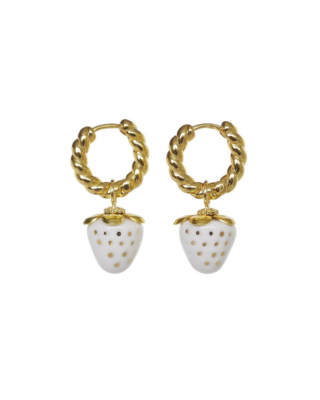 POPORCELAIN Metallic Mini Porcelain Strawberry Hoop Earrings