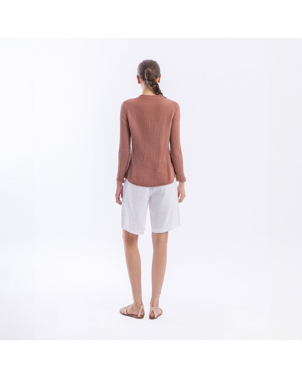 Haris Cotton Blue Linen Bermuda Shorts With Elastic Waist