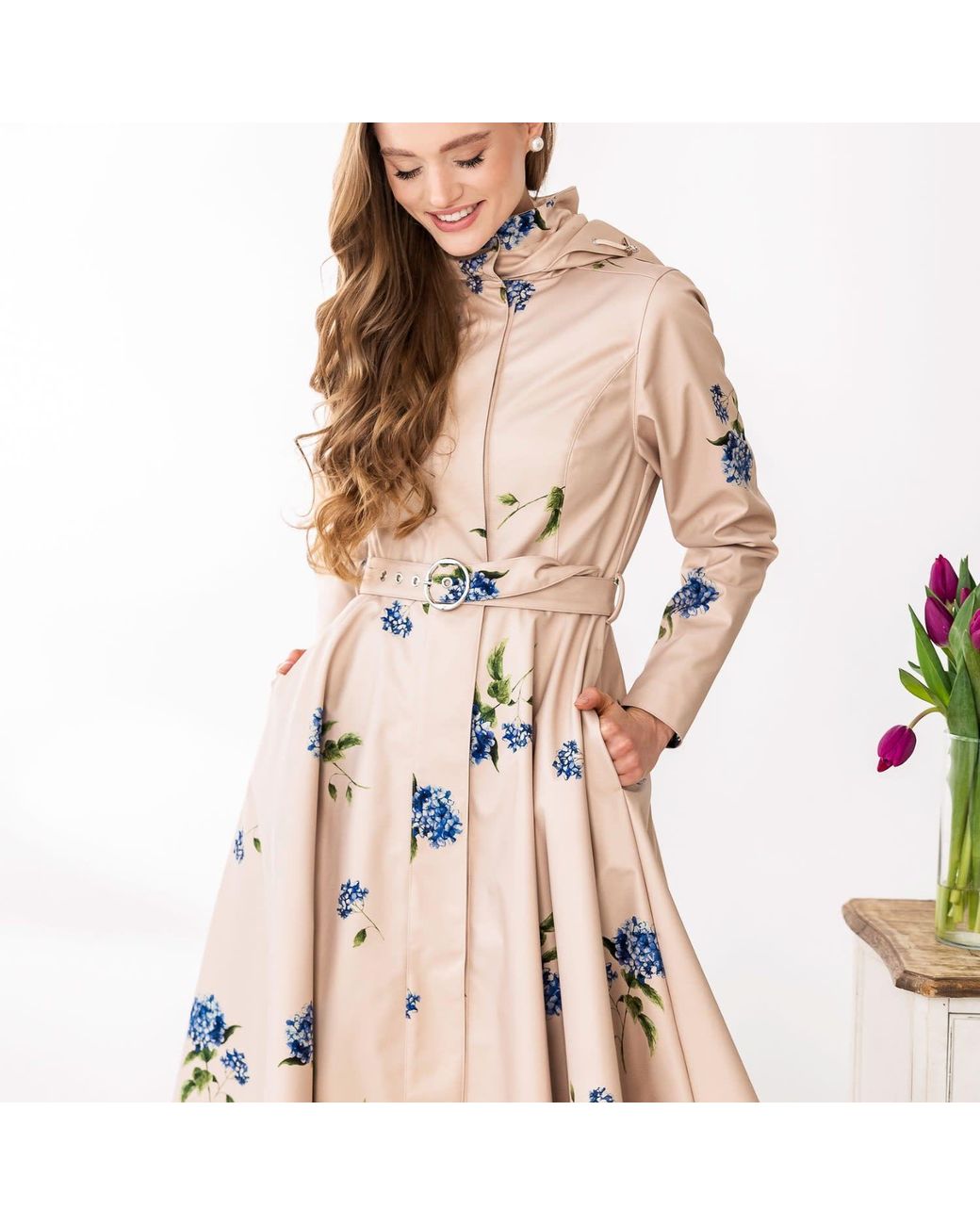 RainSisters Natural Neutrals Fit And Flare Coat: Gentle Bloom