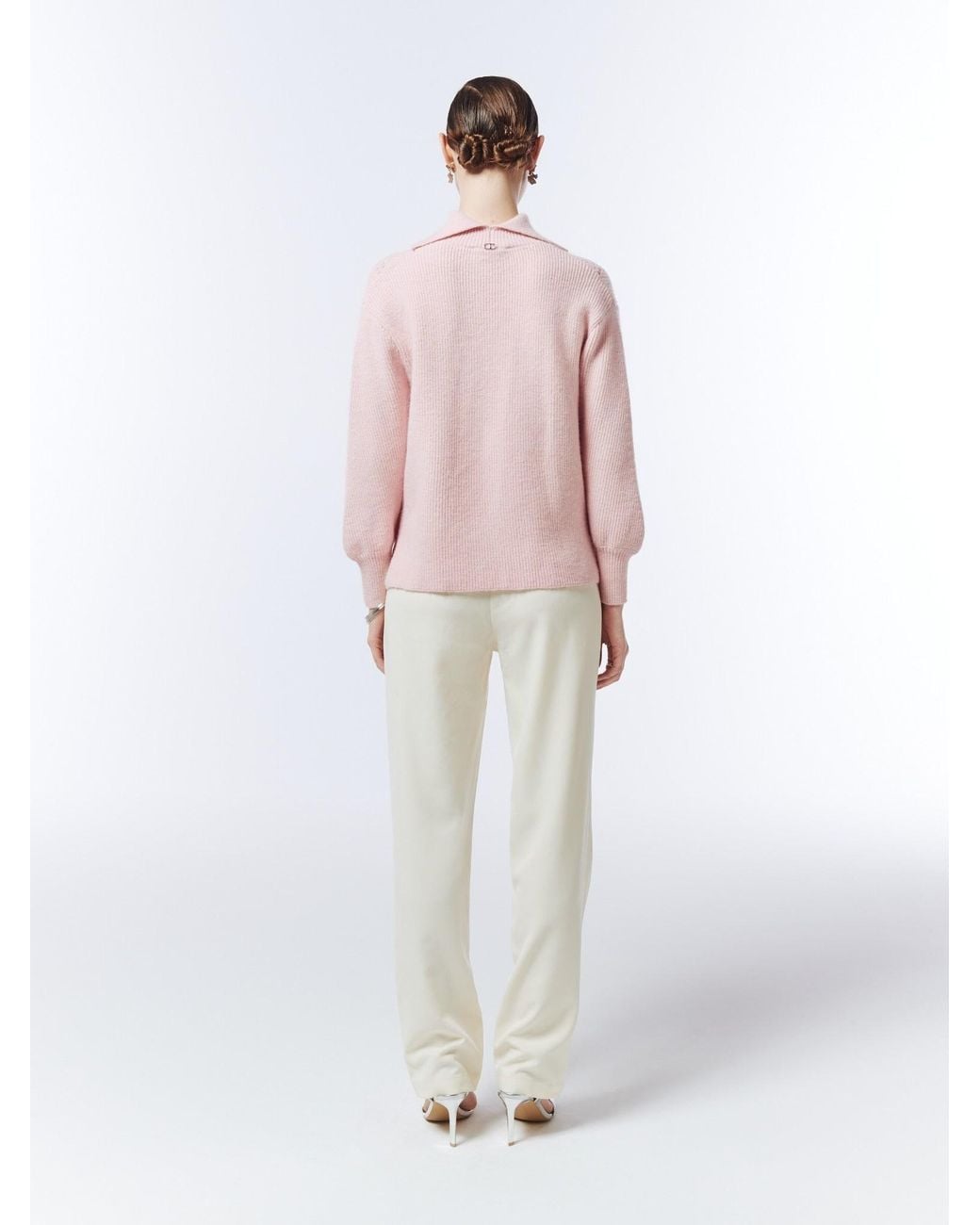 Sour Figs Pink Pointelle-Detail Funnel-Neck Jumper