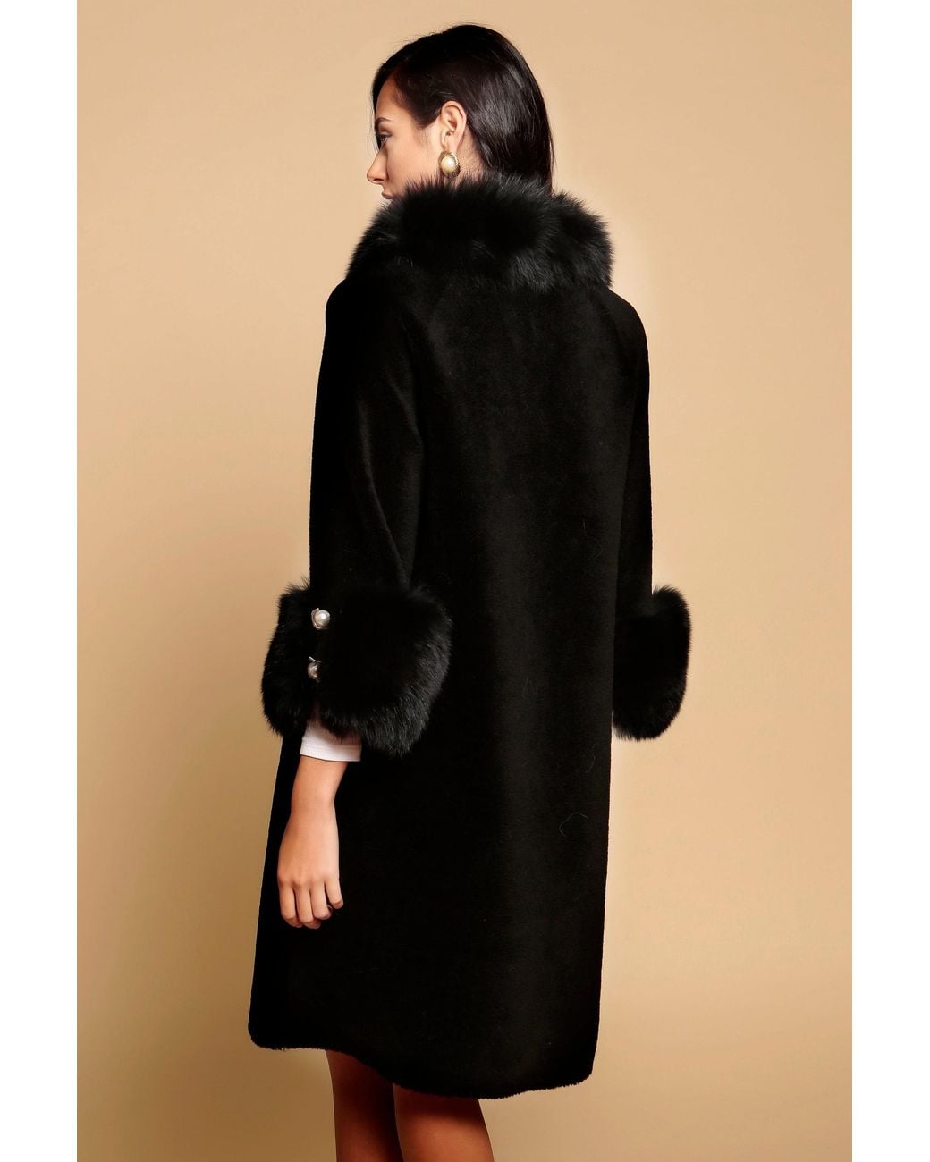 Santinni Black Hayworth Wool & Faux Fur Coat