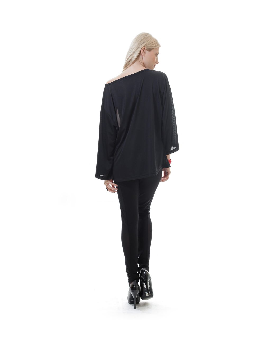 Conquista Red Sheer Back Wide Sleeve Top
