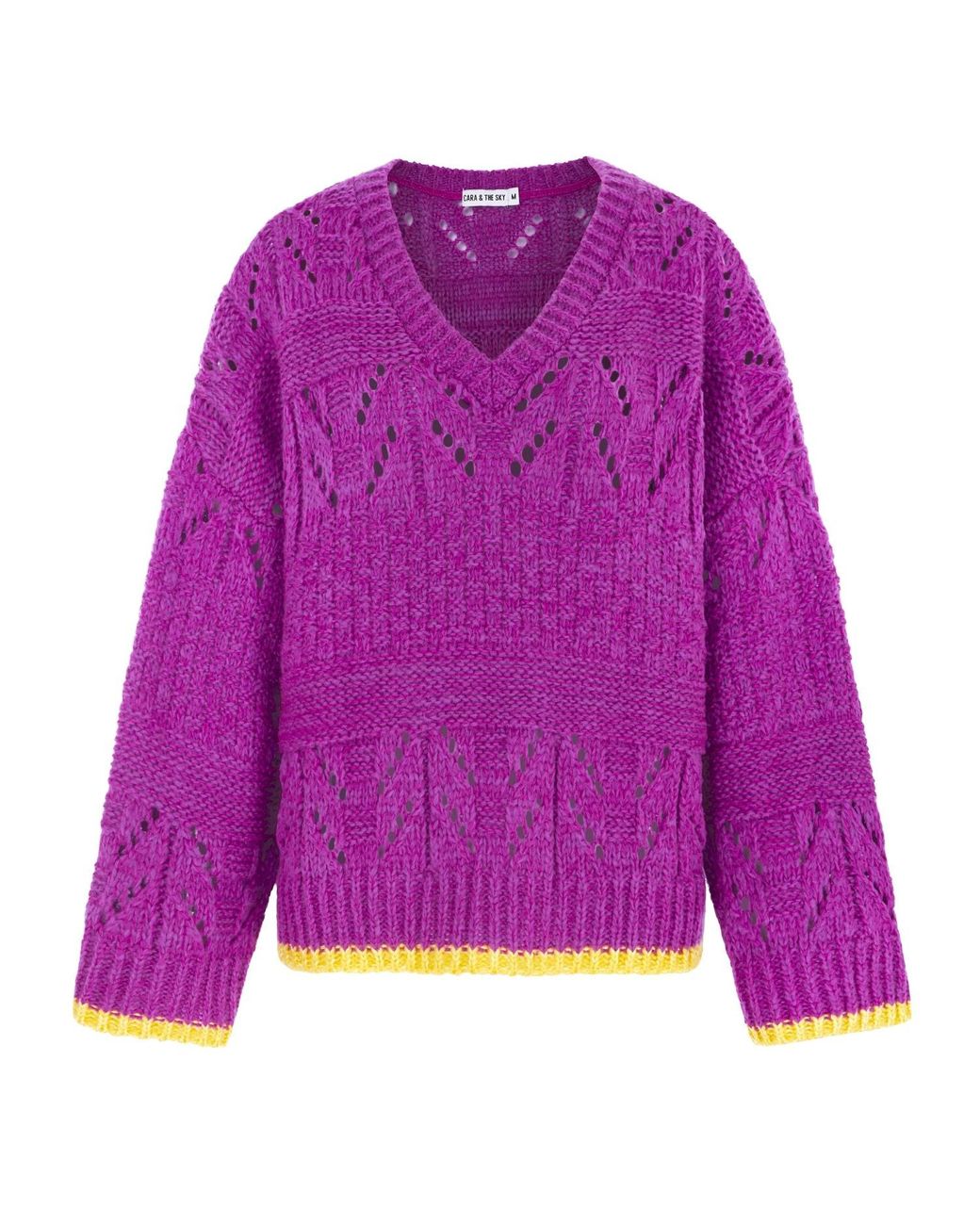 Cara & The Sky Purple Zoe Pointelle V Neck Wide Sleeve Jumper