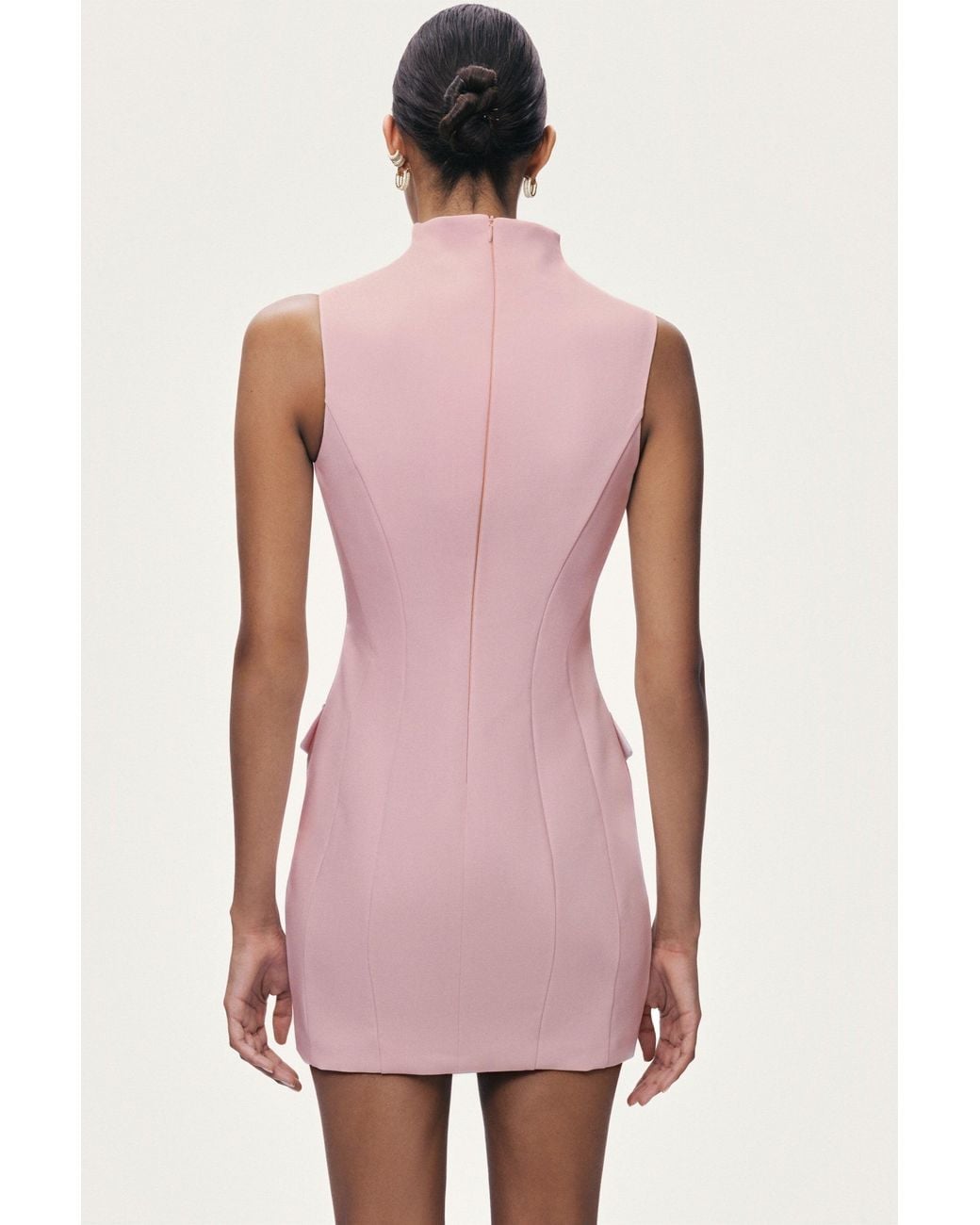 Nocturne Pink Mandarin Collar Mini Dress