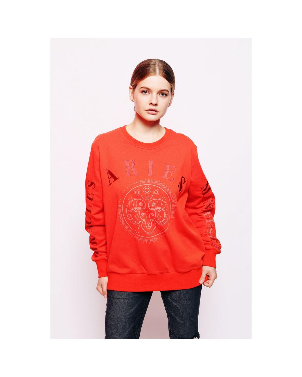 Miracles Manifester Oversized Embroidered Aries Sign Sweatshirt