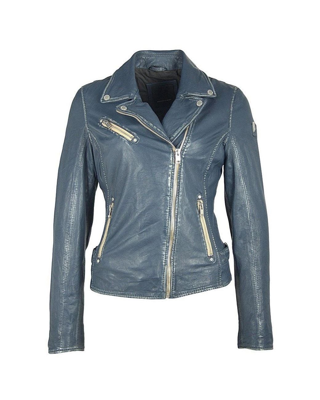 Mauritius Blue Moto Leather Jacket Sofia Denim
