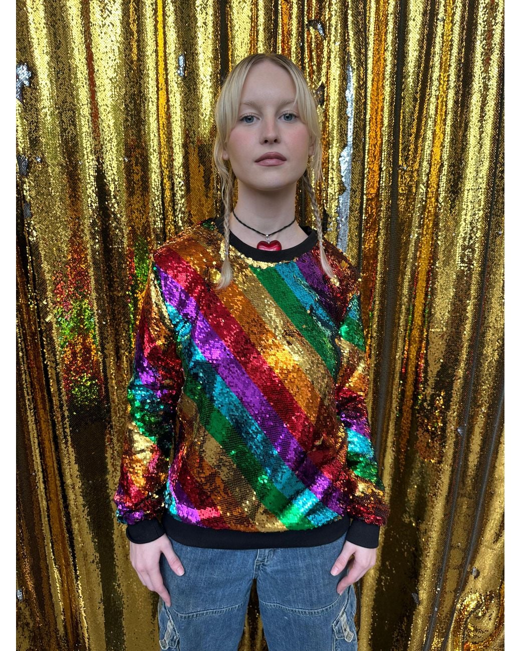 Any Old Iron Yellow Golden Reversible Sequin Sweatshirt