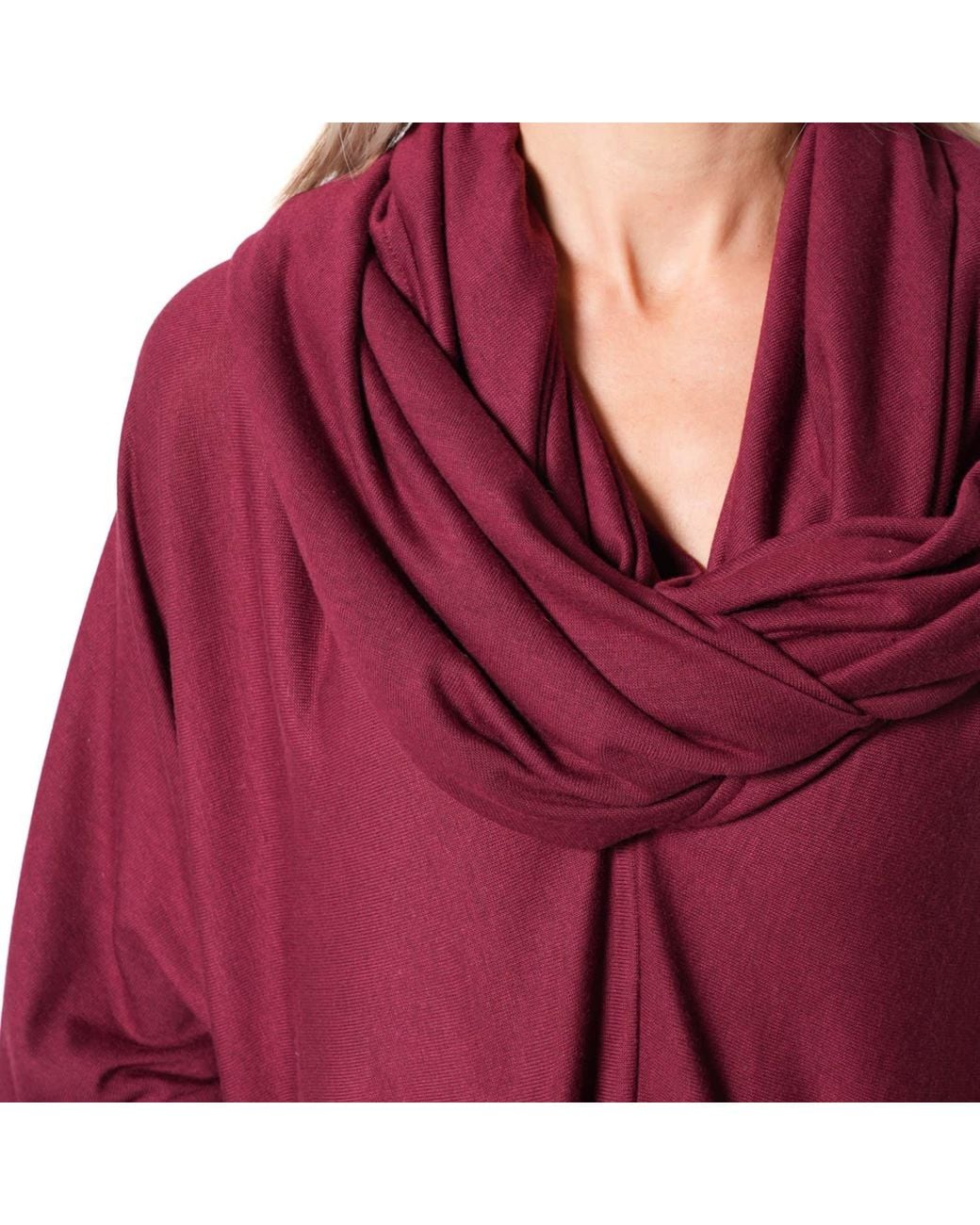 Metamorph Red Extravagant Cotton Tunic With Scarf Collar