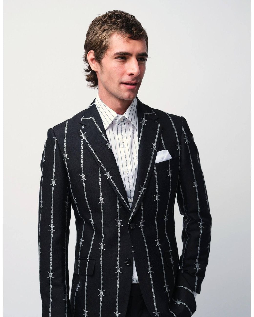 Gresham Blake White Barbed Wire Stripe Shirt for men