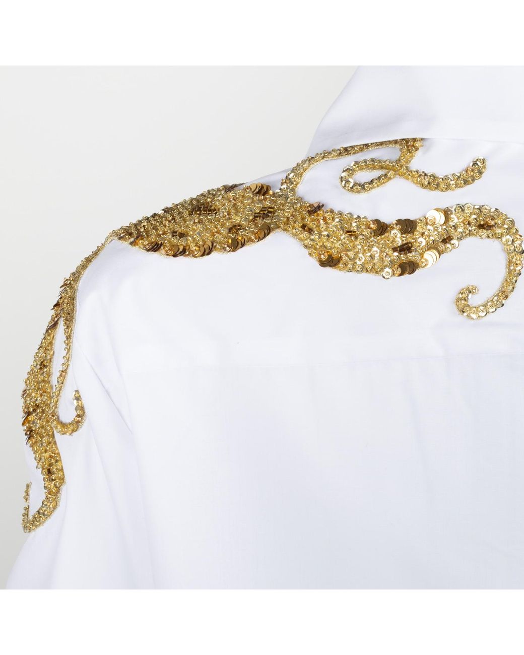 House of Laines London White Laines Couture Zip Shirt With Shoulder Octopus Embellishment
