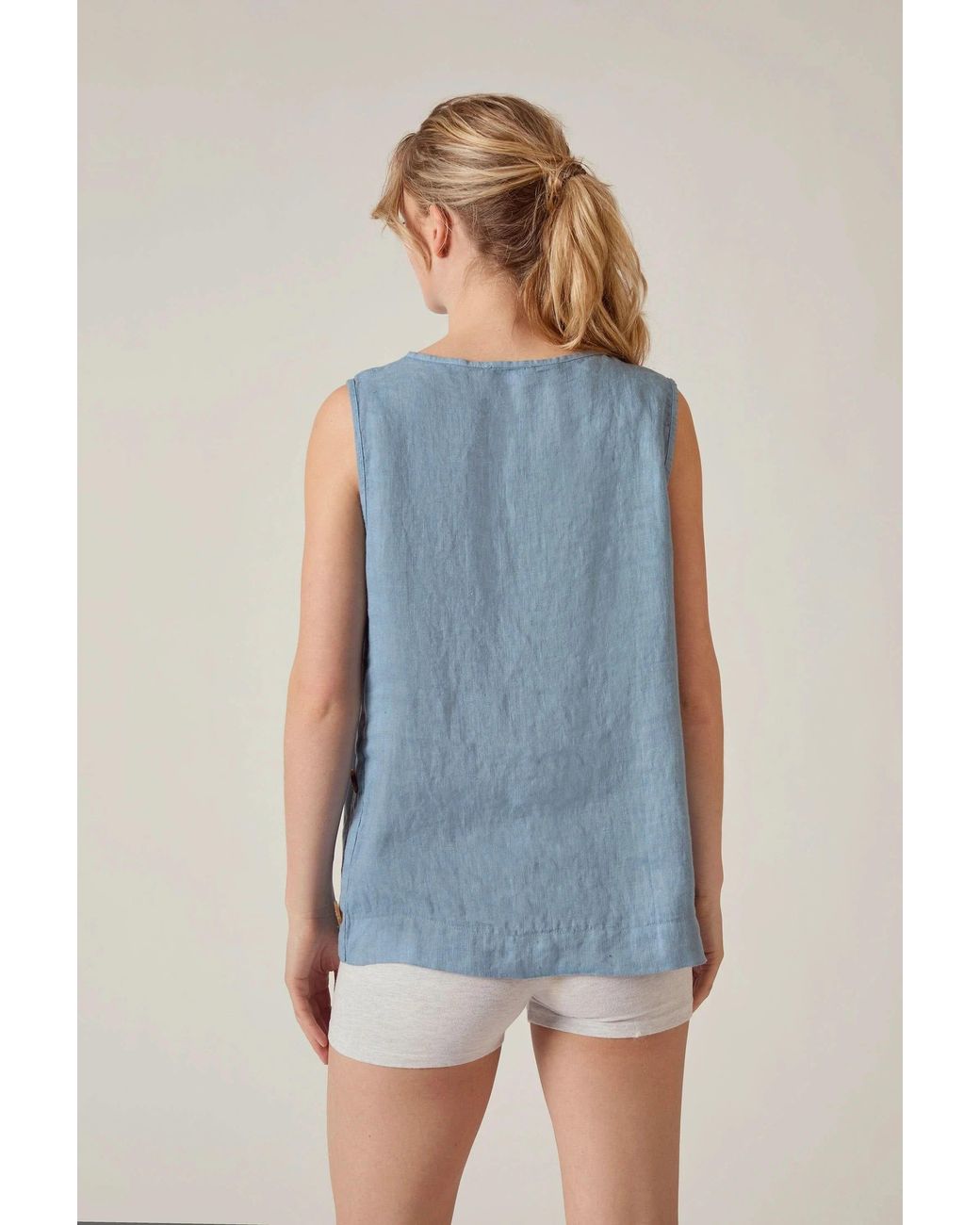 James Lakeland Blue Denim Linen Sleeveless Top