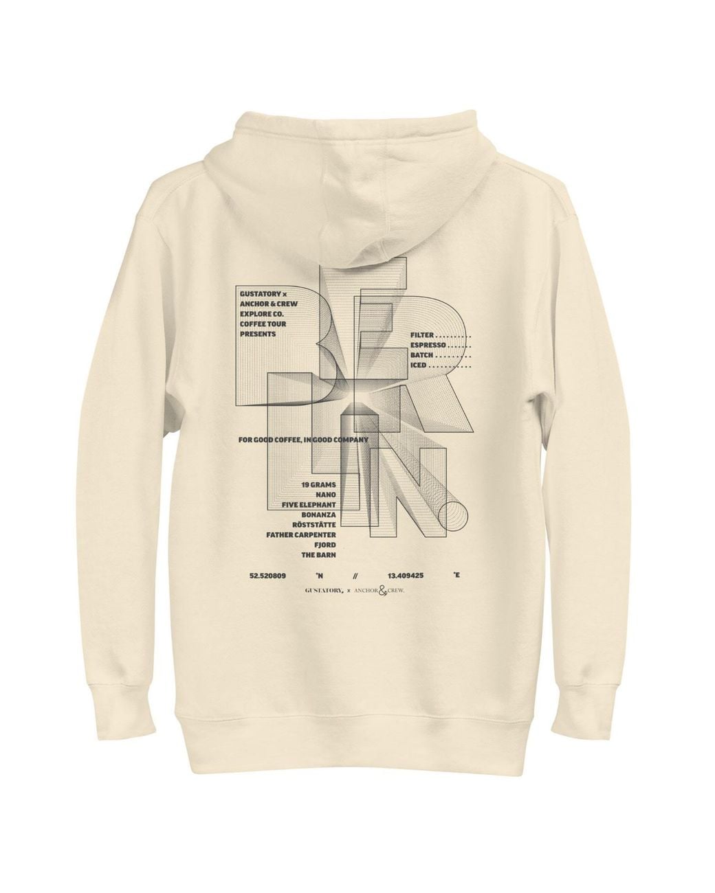 Anchor and Crew Natural Neutrals Bone Gustatory Berlin Coffee Scene Cotton Blend Embroidered Hoodie for men