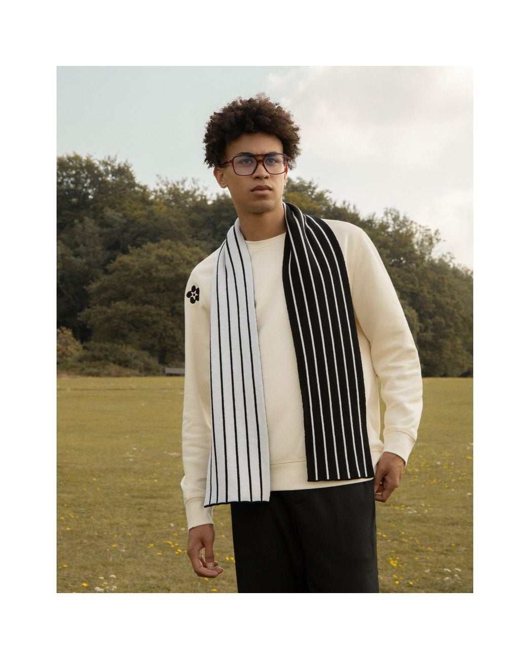 INGMARSON Black Thin Stripe Wool & Cashmere Scarf for men
