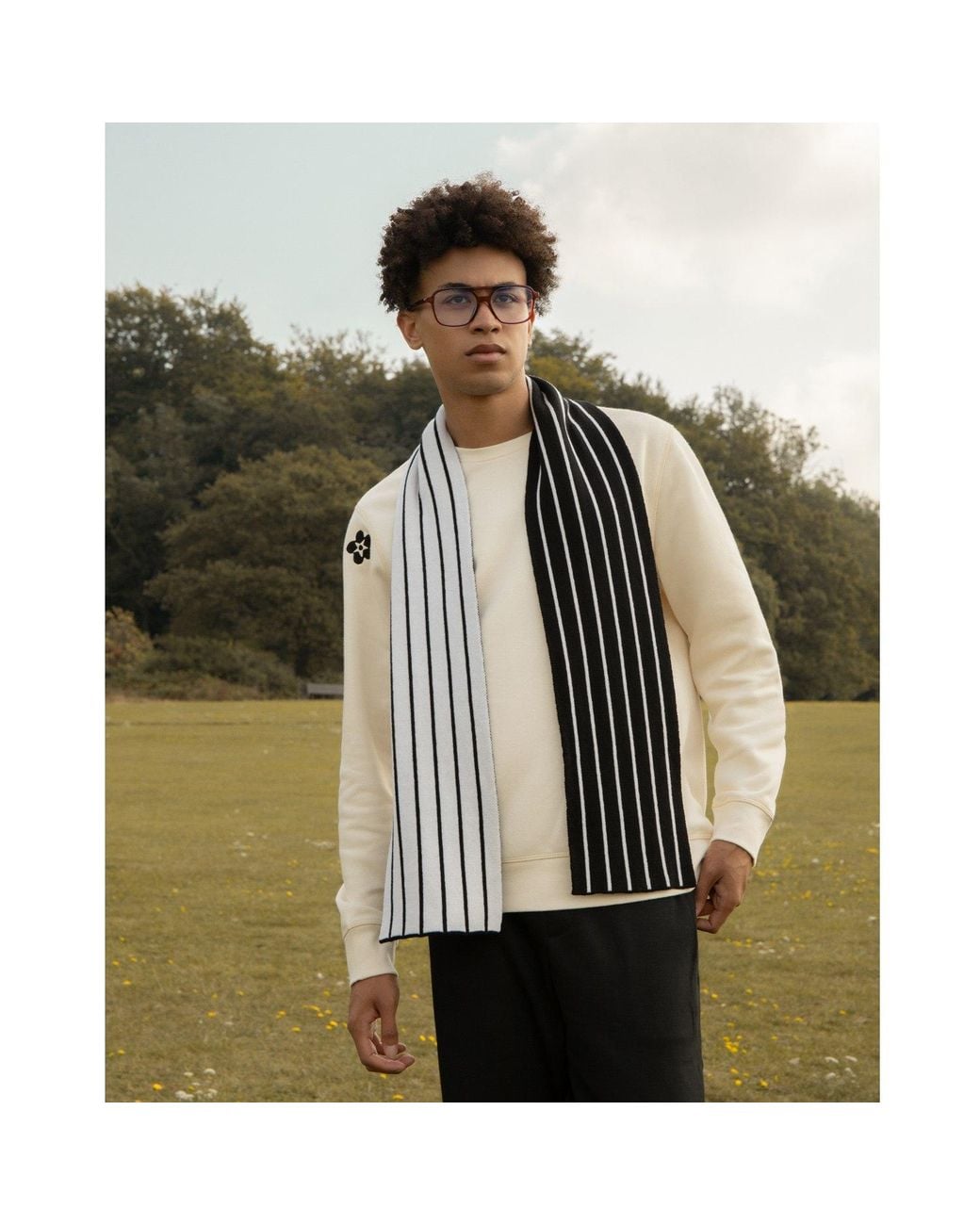 INGMARSON Black Thin Stripe Wool & Cashmere Scarf for men