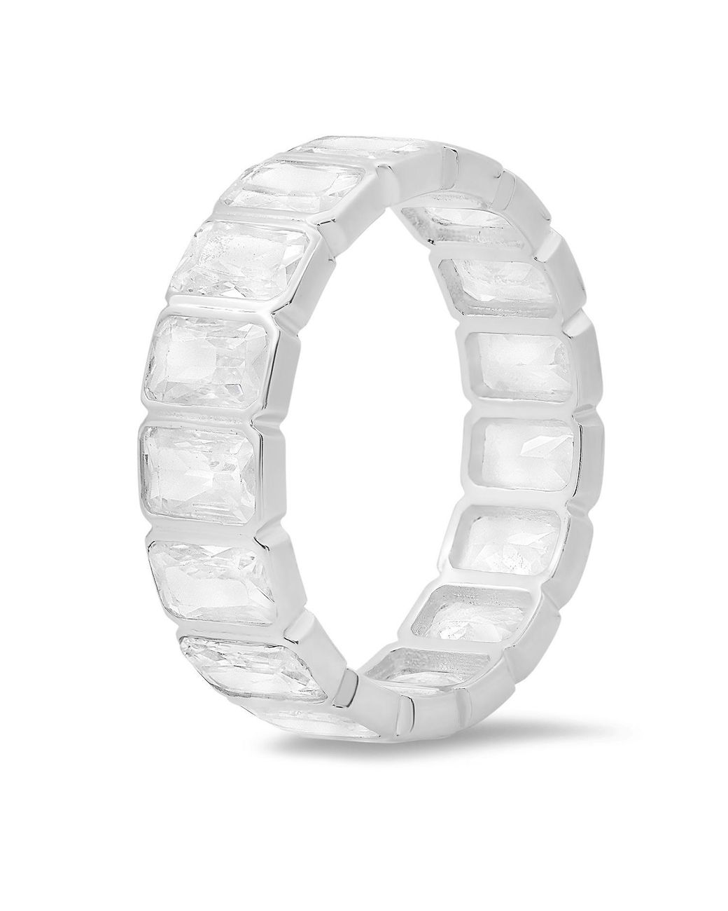 Kylie Harper White Sterling Bezel-Set Emerald-Cut Diamond Cz Eternity Band Ring