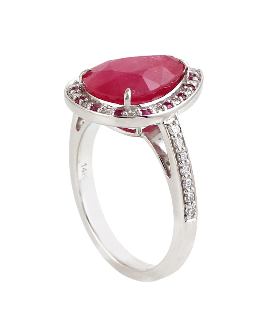 Artisan Pink Pear-Shaped Ruby, Diamond & Ruby Halo Ring