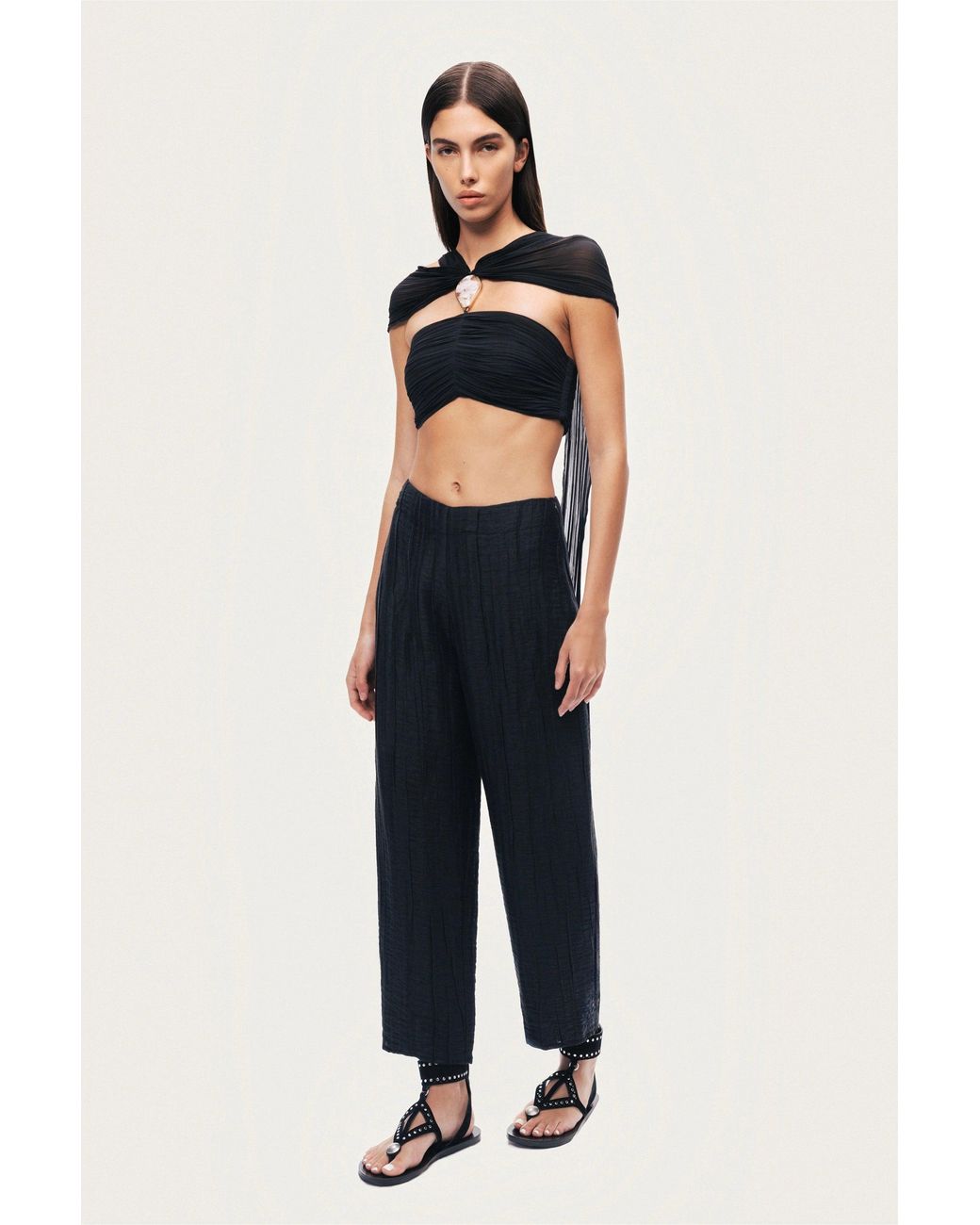 Nocturne Black Strapless Draped Bustier Top