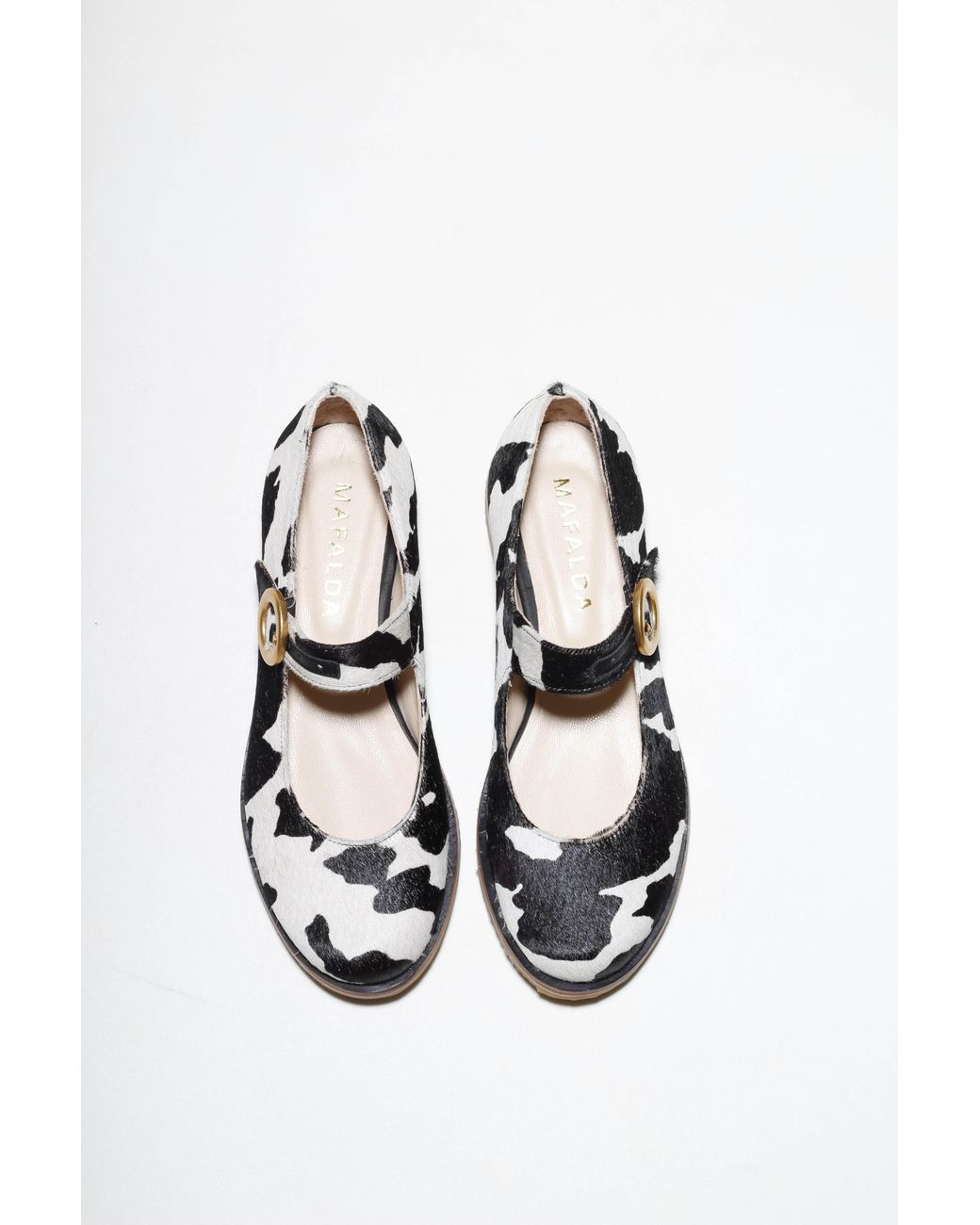 Mafalda Black Betina Cow-Print Mary Janes