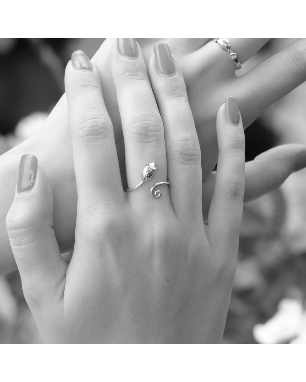 Lime Tree Design White Adjustable Mouse Charm Ring Sterling Silver
