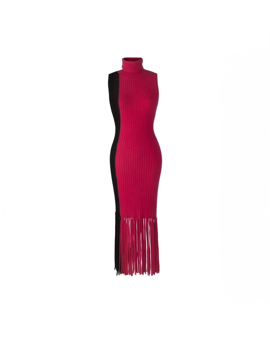 Solgo Atelier Red Elleann Turtle Neck Color Blocking Cashmere Dress