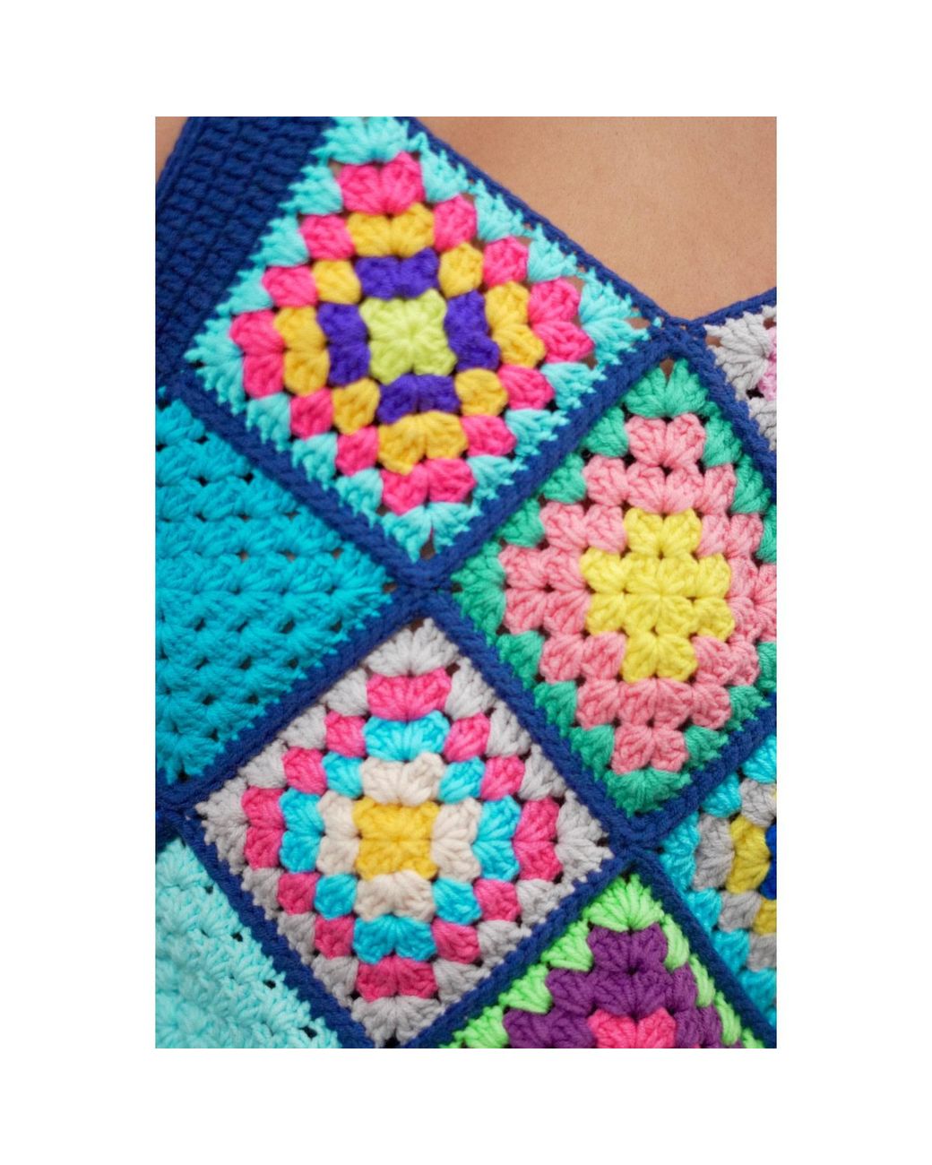 Ana Chic Blue Trim Granny Square Handmade Crochet Crop Top