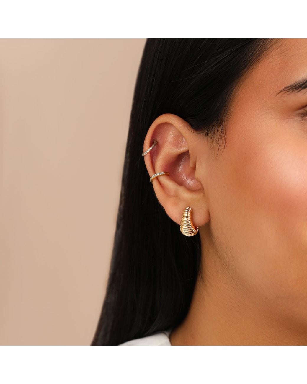 Preeti Sandhu Metallic Ridged Basket Vermeil Hoops