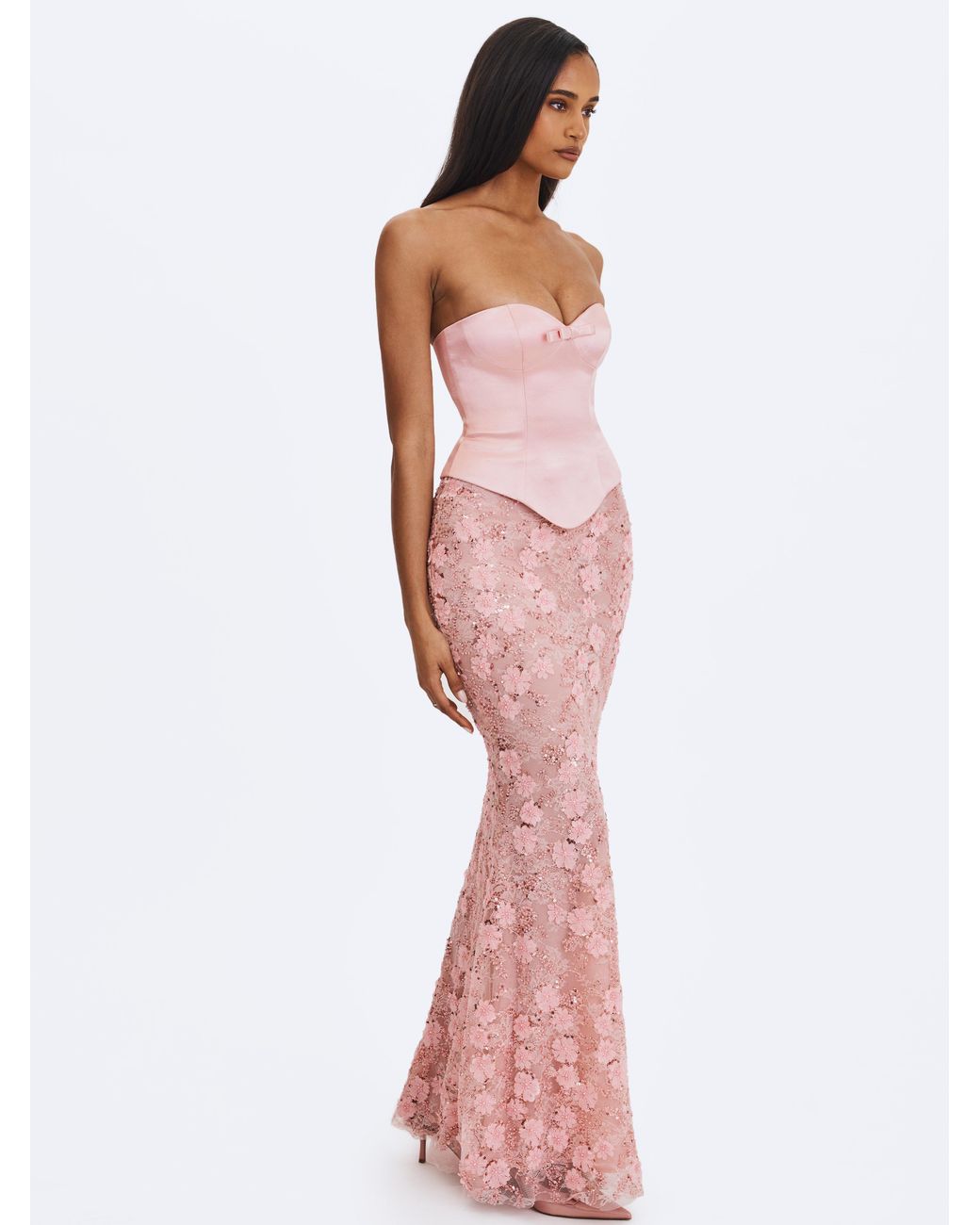 Miss Circle New York Purple Uliya Rosy Strapless Mermaid Peplum Maxi Dress