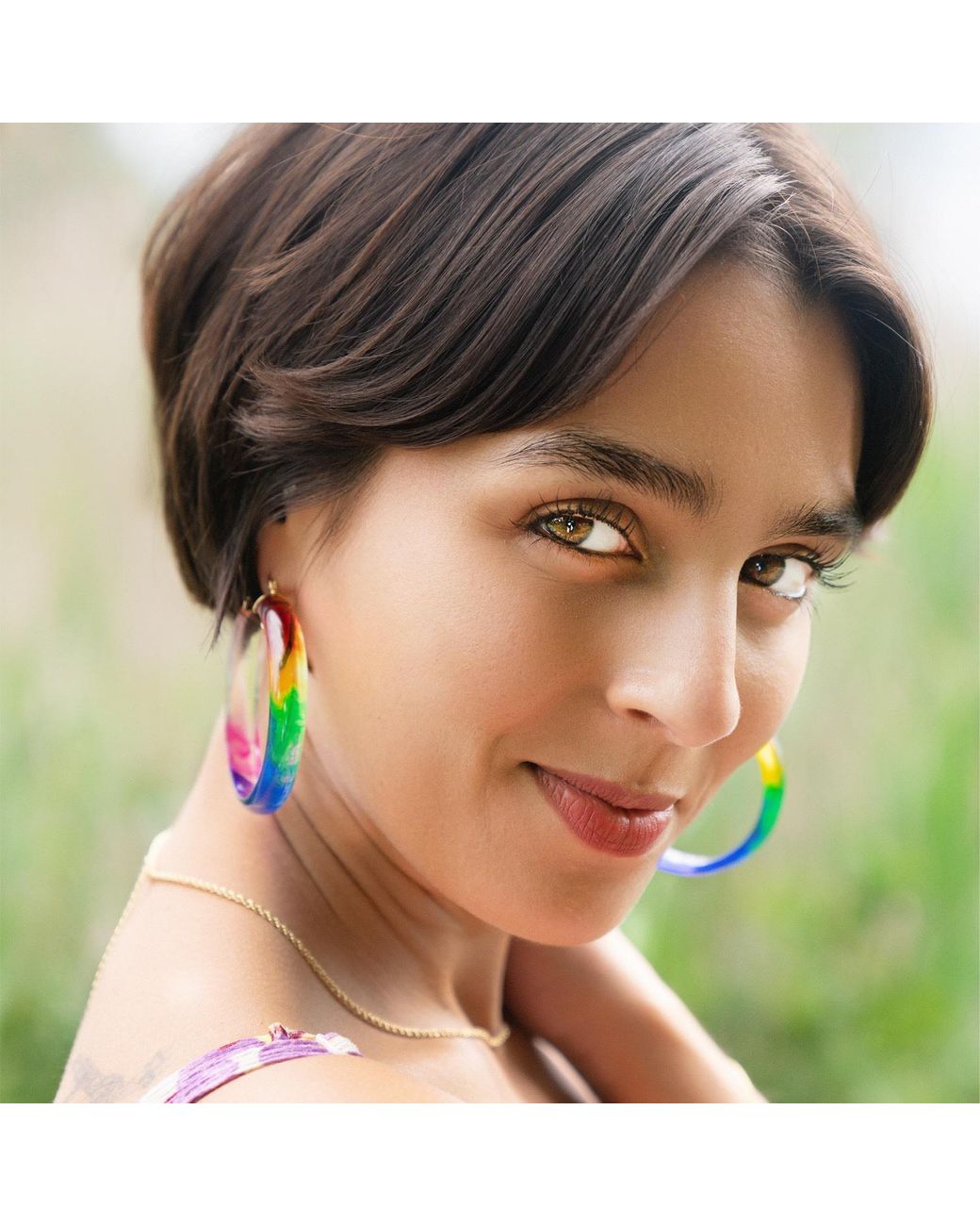 Gold & Honey Blue Tie Dye Hoop Earrings