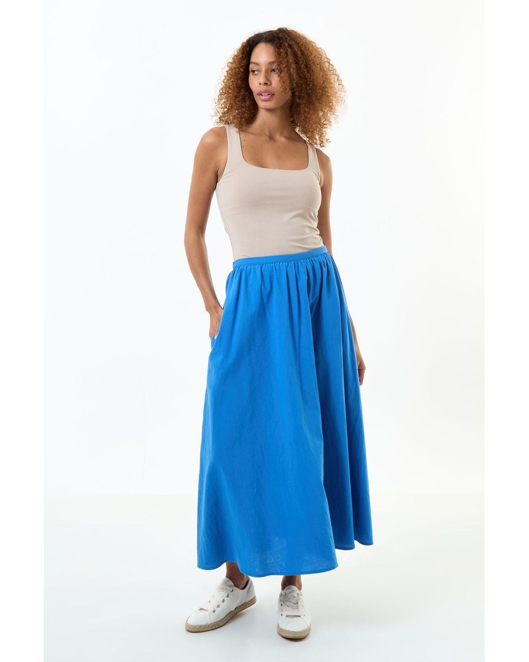 Louche Blue Zoeline Recycled Cotton Midaxi Skirt