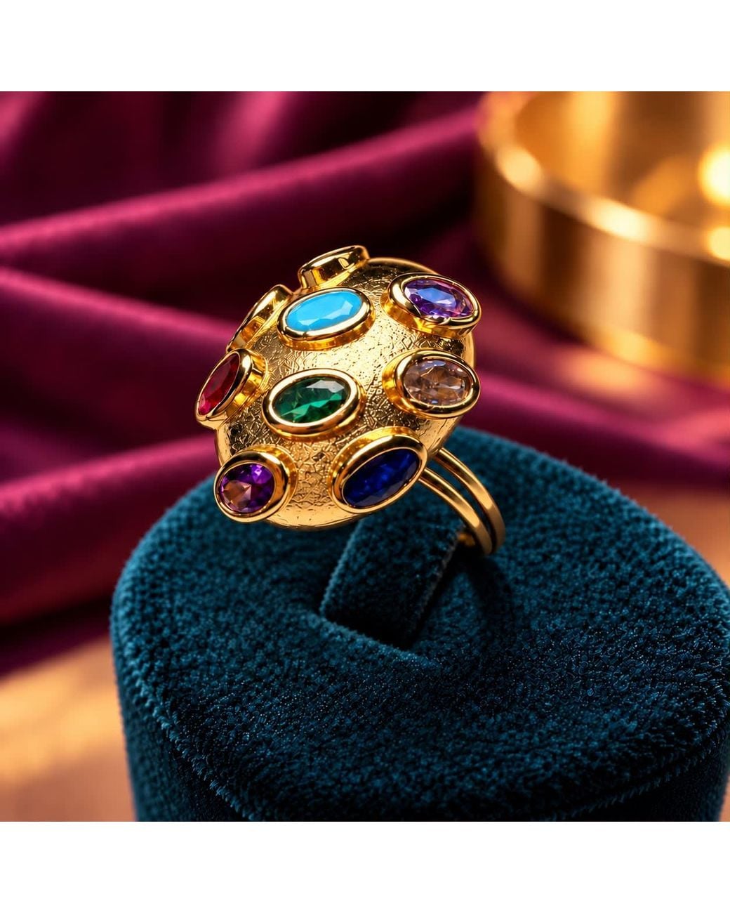 By Ozge Metallic Multicolour Zircon Plated Chunky Statement Ring