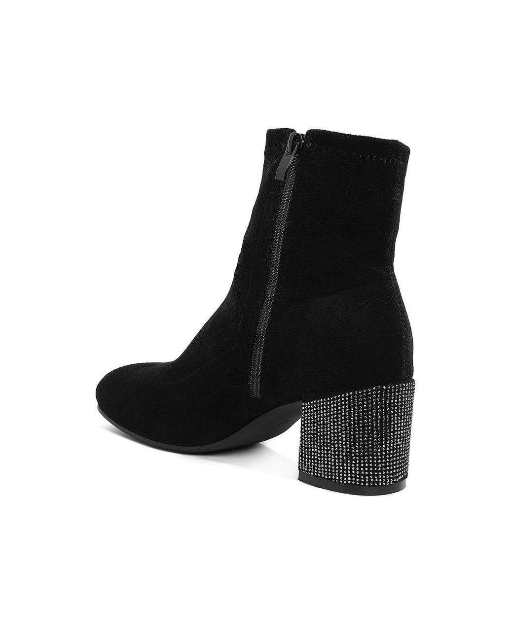 Rag & Co Black Chena Rhinestones Embellished Block Heel Boots