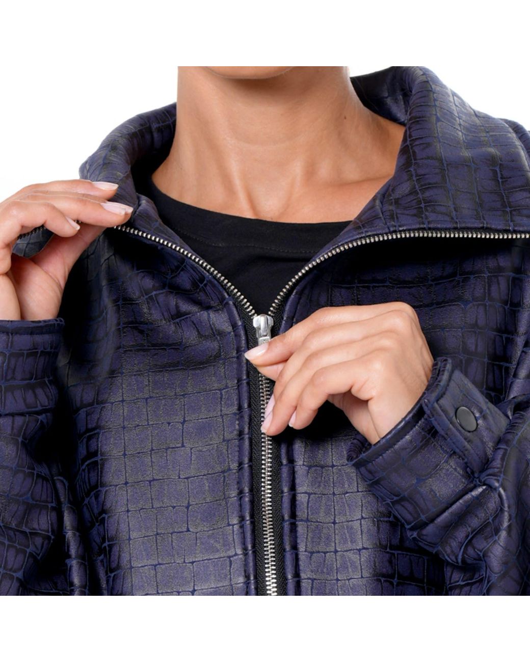 Metamorph Blue Oversized Croc-Effect Jacket