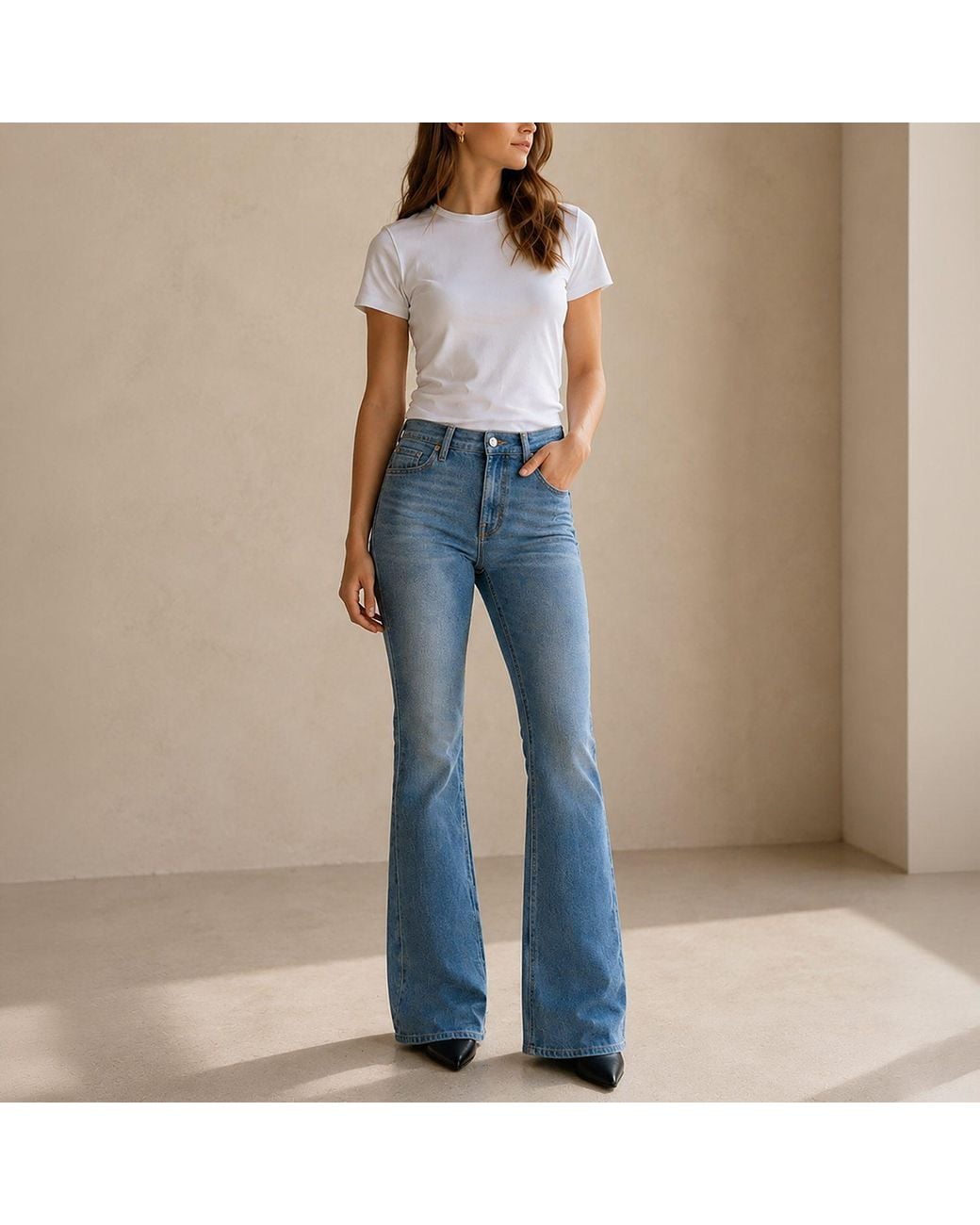 NOEND Blue Scarlett Mid Rise Flare