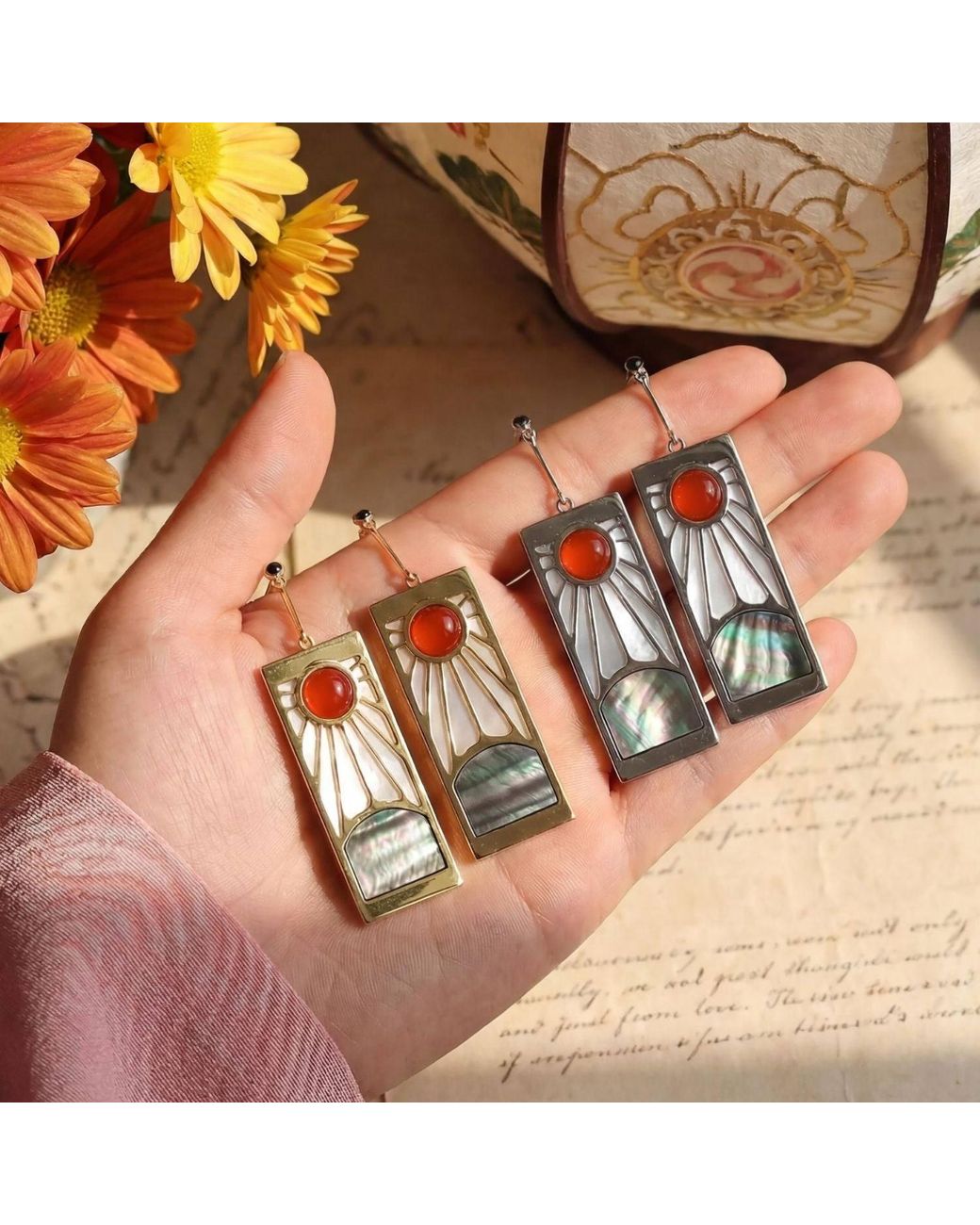 Azura Jewelry New York White Demon Slayer Hanafuda Earrings Vermeil