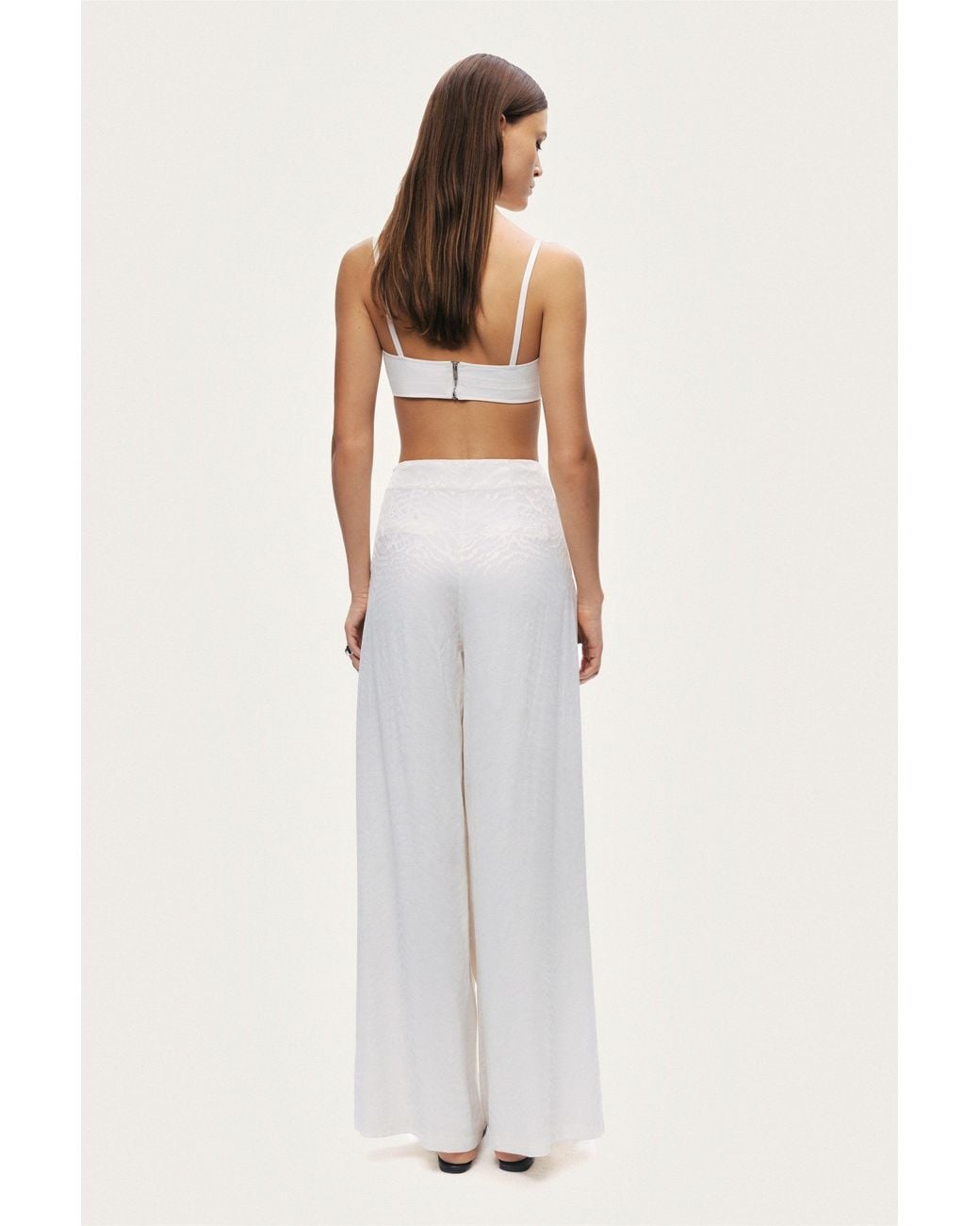 Nocturne White Lace-Up Wide-Leg Pants