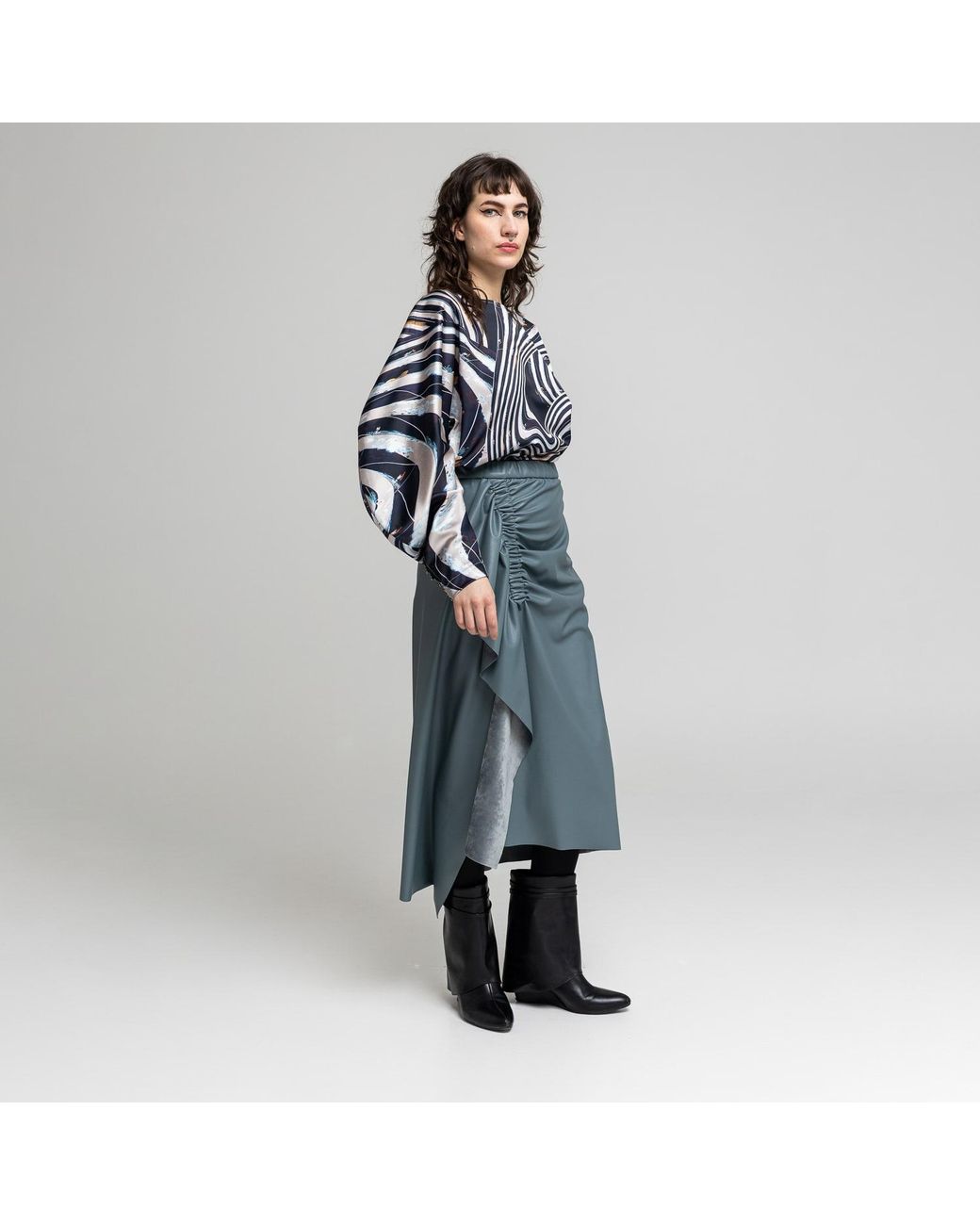 ARTISTA Blue Celeste Sky Gathered Midi Skirt