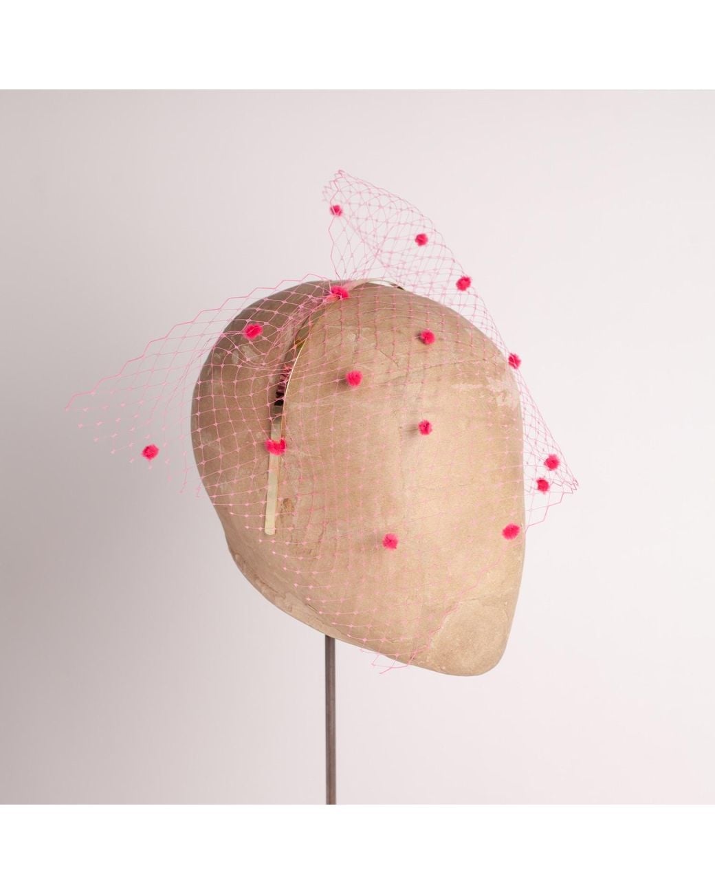 Victoria Charles Headpieces Pink Bubblegum Spot Veiling Headpiece On Metal Headband
