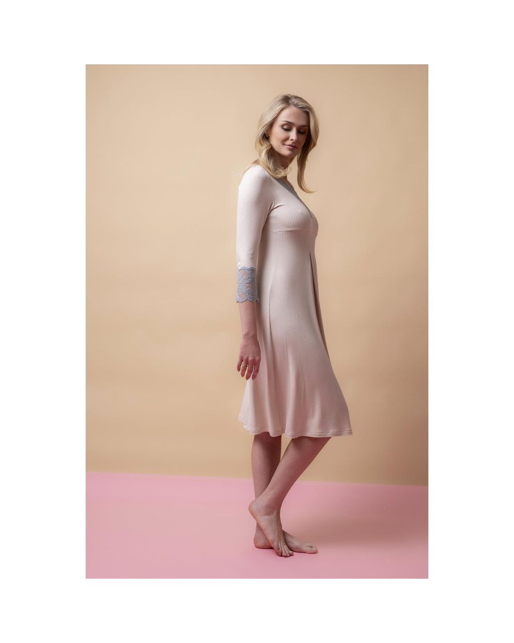 Oh!Zuza Pink Neutrals Santal Lace Trim Midi Nightshirt – Vanilla