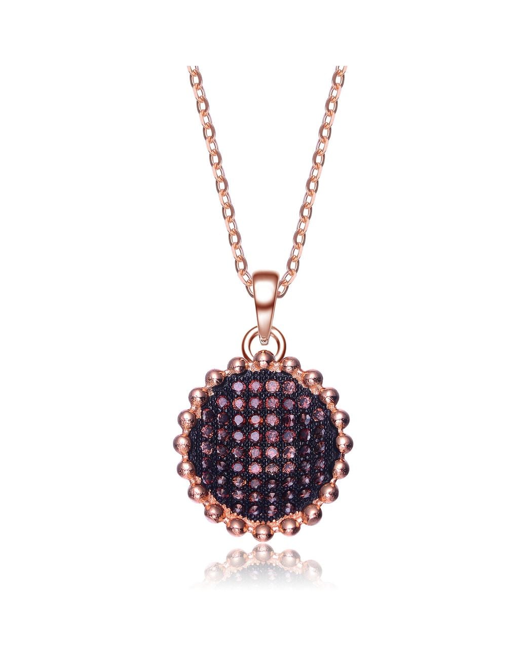 Genevive Jewelry Pink Rose Sterling Cubic Zirconia Round Shaped Pendant