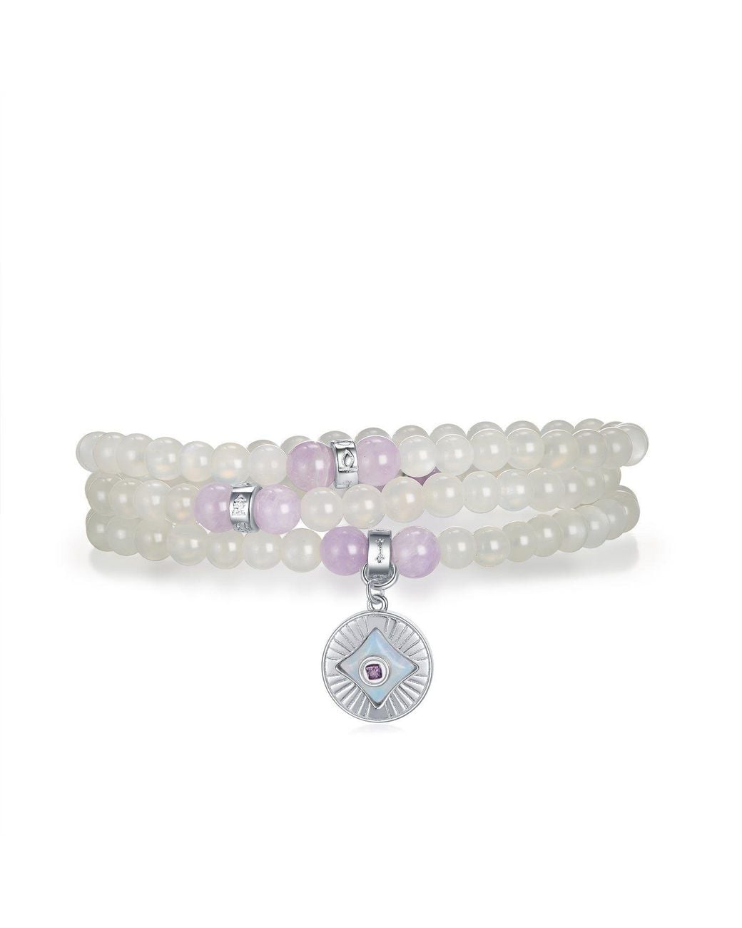Aurozia White Five Elements Metal Vermeil Color Healing Moonstone Aura Pendant Three Layered Crystal Bracelet & Necklace